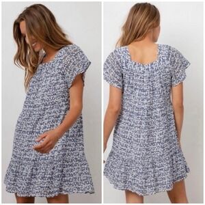 Rails Valentina Navy Camellia Floral Mini Dress Square Neck Blue White XS